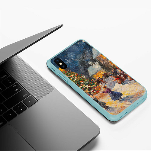 Чехол iPhone XS Max матовый Новогодняя ночь во дворе пейзаж / 3D-Мятный – фото 3