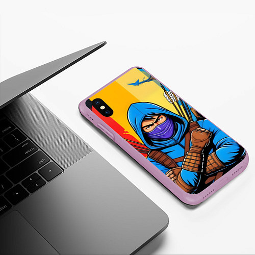 Чехол iPhone XS Max матовый Самурай комикс / 3D-Сиреневый – фото 3