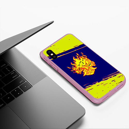 Чехол iPhone XS Max матовый Cyberpunk 2077 краски полосы / 3D-Розовый – фото 3