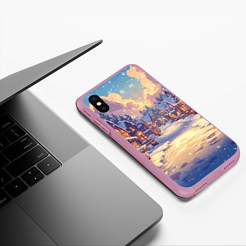 Чехол iPhone XS Max матовый Уютный снежный городок / 3D-Розовый – фото 3