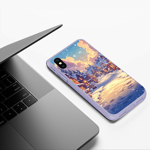 Чехол iPhone XS Max матовый Уютный снежный городок / 3D-Светло-сиреневый – фото 3