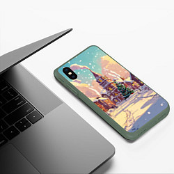 Чехол iPhone XS Max матовый Пустой новогодний городок, цвет: 3D-темно-зеленый — фото 2