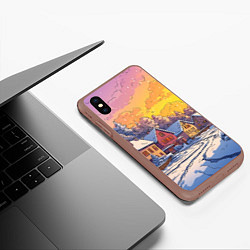 Чехол iPhone XS Max матовый Заснеженная улица с домами, цвет: 3D-коричневый — фото 2