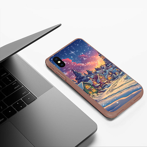 Чехол iPhone XS Max матовый Снегопад в ночном городе / 3D-Коричневый – фото 3