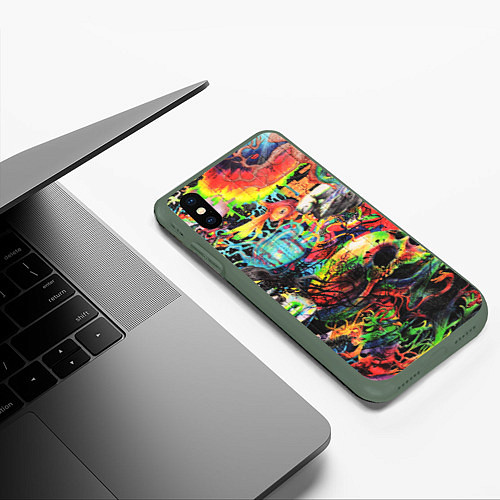 Чехол iPhone XS Max матовый Кислотные рисунки психоделика / 3D-Темно-зеленый – фото 3