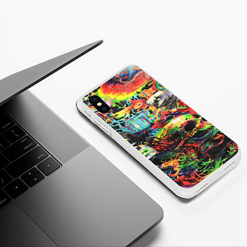 Чехол iPhone XS Max матовый Кислотные рисунки психоделика / 3D-Белый – фото 3