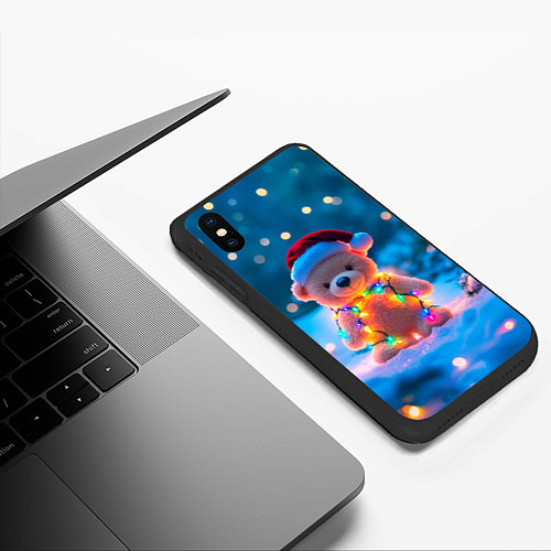 Чехол iPhone XS Max матовый Мишка в гирлянде / 3D-Черный – фото 3