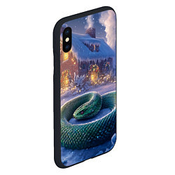 Чехол iPhone XS Max матовый Большая змея на фоне новогоднего дома, цвет: 3D-черный — фото 2