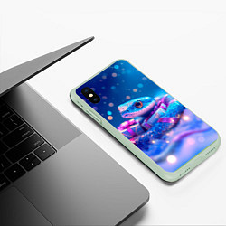 Чехол iPhone XS Max матовый Новогодняя змейка с подарком, цвет: 3D-салатовый — фото 2