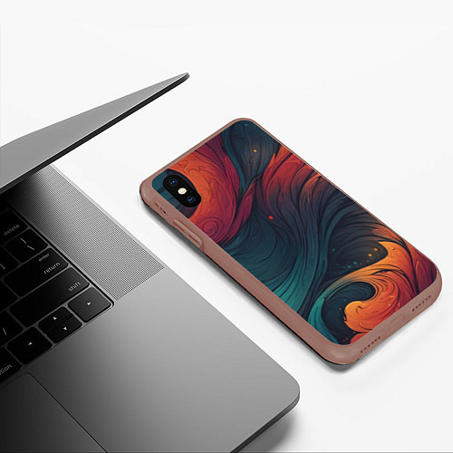 Чехол iPhone XS Max матовый Эбру теплая абстракция / 3D-Коричневый – фото 3