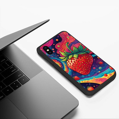 Чехол iPhone XS Max матовый Психоделика клубничка / 3D-Черный – фото 3