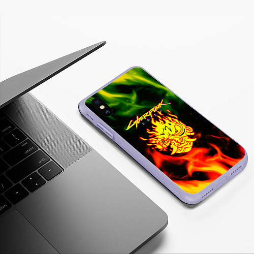 Чехол iPhone XS Max матовый Cyberpunk 2077 fere steel / 3D-Светло-сиреневый – фото 3