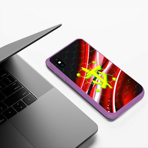 Чехол iPhone XS Max матовый Doom кислотное лого броня / 3D-Фиолетовый – фото 3