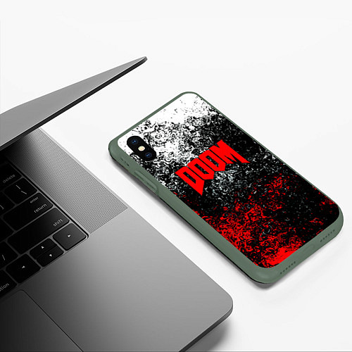 Чехол iPhone XS Max матовый Doom брызги красок / 3D-Темно-зеленый – фото 3