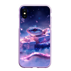 Чехол iPhone XS Max матовый Новогодняя магическая змея с подарками, цвет: 3D-сиреневый