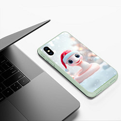 Чехол iPhone XS Max матовый Новогодняя маленькая розовая змейка, цвет: 3D-салатовый — фото 2