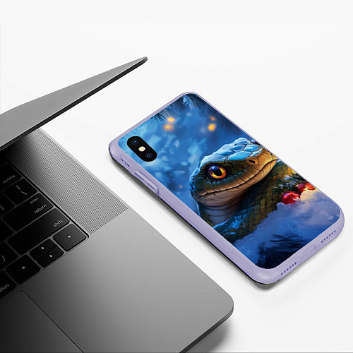 Чехол iPhone XS Max матовый Новогодняя змея и шарики / 3D-Светло-сиреневый – фото 3