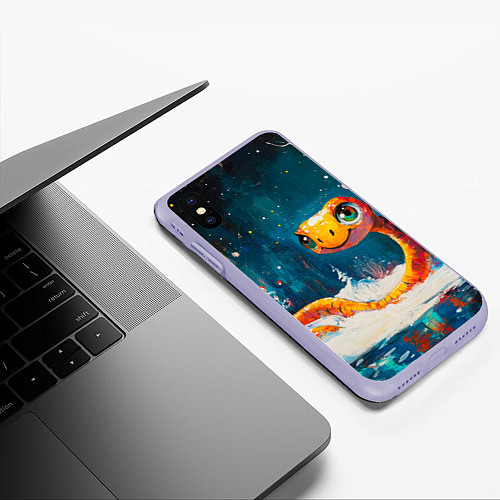 Чехол iPhone XS Max матовый Змейка в зимнем лесу / 3D-Светло-сиреневый – фото 3