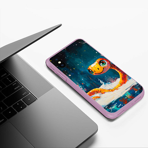 Чехол iPhone XS Max матовый Змейка в зимнем лесу / 3D-Сиреневый – фото 3