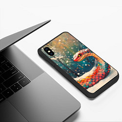 Чехол iPhone XS Max матовый Разноцветная огромная змея в зимнем лесу, цвет: 3D-черный — фото 2