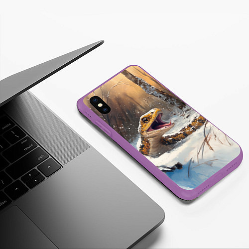 Чехол iPhone XS Max матовый Желтая гадюка в зимнем лесу / 3D-Фиолетовый – фото 3