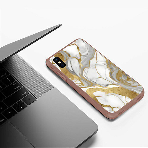 Чехол iPhone XS Max матовый Мрамор и золото / 3D-Коричневый – фото 3