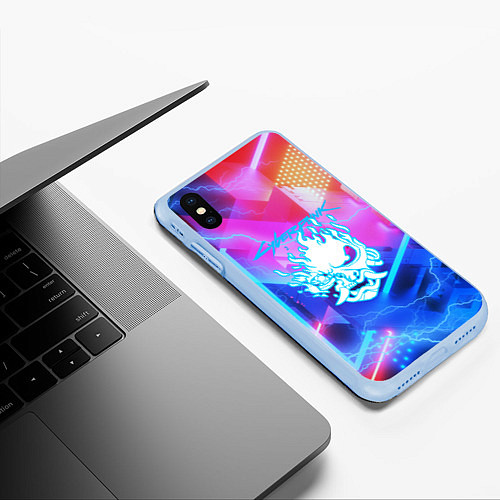 Чехол iPhone XS Max матовый Cyberpunk samurai storm / 3D-Голубой – фото 3