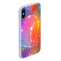 Чехол iPhone XS Max матовый Неоновые сердца со звездочками, цвет: 3D-светло-сиреневый — фото 2