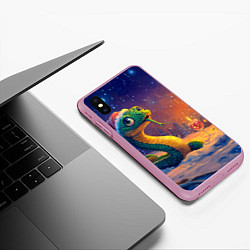 Чехол iPhone XS Max матовый Зеленая змея со свечой, цвет: 3D-розовый — фото 2