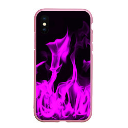 Чехол iPhone XS Max матовый Неоновый огонь в дыму, цвет: 3D-розовый