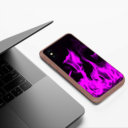 Чехол iPhone XS Max матовый Неоновый огонь в дыму / 3D-Коричневый – фото 3