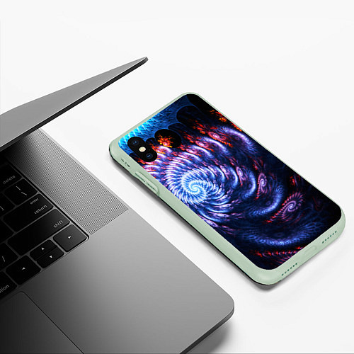 Чехол iPhone XS Max матовый Оптический фрактальный узор текстура / 3D-Салатовый – фото 3