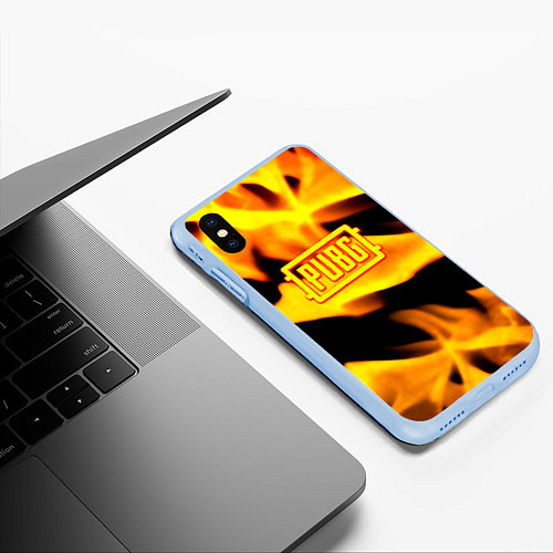 Чехол iPhone XS Max матовый PUBG fire steel / 3D-Голубой – фото 3