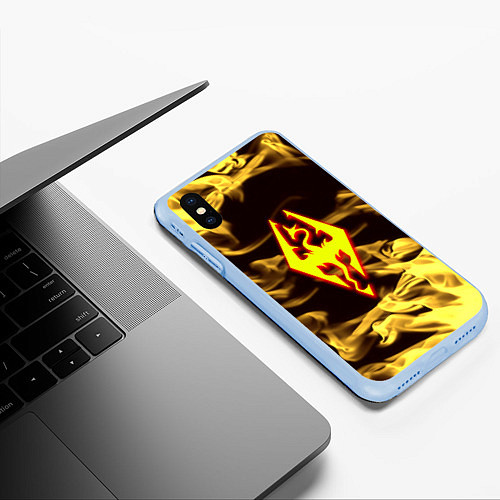 Чехол iPhone XS Max матовый Скайрим лого в огне / 3D-Голубой – фото 3