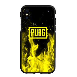 Чехол iPhone XS Max матовый PUBG fire yellow, цвет: 3D-черный