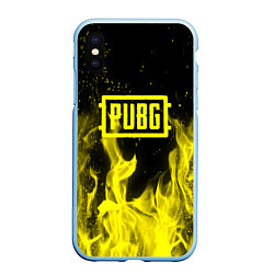 Чехол iPhone XS Max матовый PUBG fire yellow, цвет: 3D-голубой