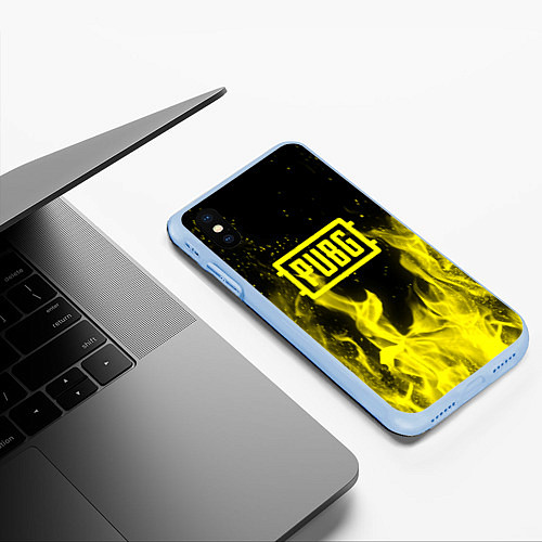 Чехол iPhone XS Max матовый PUBG fire yellow / 3D-Голубой – фото 3