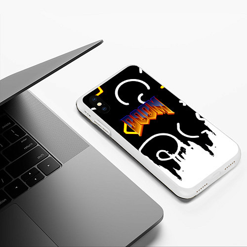 Чехол iPhone XS Max матовый Doom game pattern / 3D-Белый – фото 3