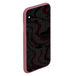 Чехол iPhone XS Max матовый Красно-белые точки на чёрном фоне, цвет: 3D-малиновый — фото 2