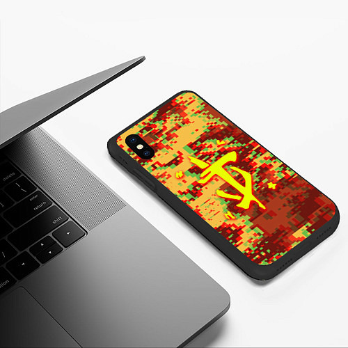 Чехол iPhone XS Max матовый Doom камуфляж глитч / 3D-Черный – фото 3