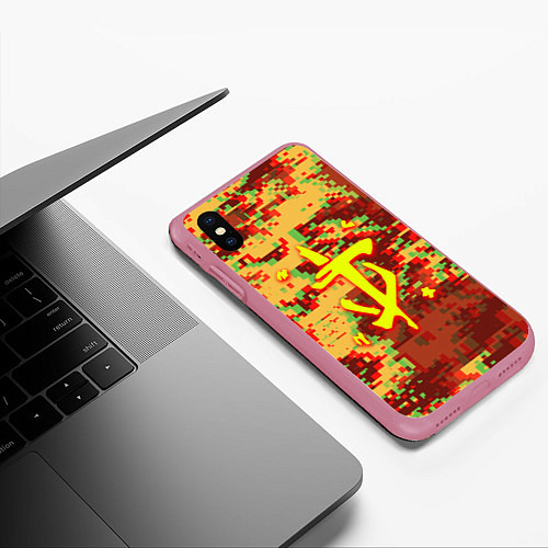 Чехол iPhone XS Max матовый Doom камуфляж глитч / 3D-Малиновый – фото 3