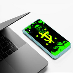 Чехол iPhone XS Max матовый Doom кислотное лого в огне, цвет: 3D-мятный — фото 2