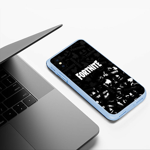 Чехол iPhone XS Max матовый Fortnite pattern black / 3D-Голубой – фото 3