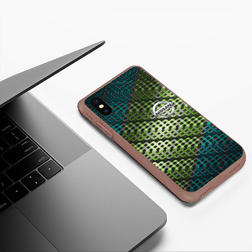 Чехол iPhone XS Max матовый Nissan авто текстура узор / 3D-Коричневый – фото 3