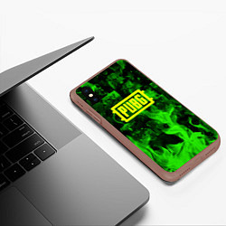 Чехол iPhone XS Max матовый PUBG green fire game, цвет: 3D-коричневый — фото 2