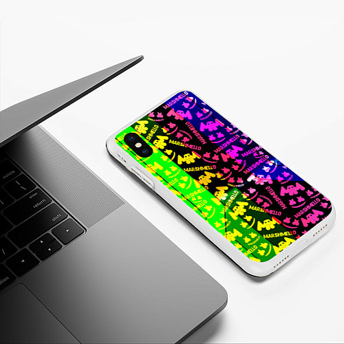 Чехол iPhone XS Max матовый Marshmello pattern neon steel / 3D-Белый – фото 3