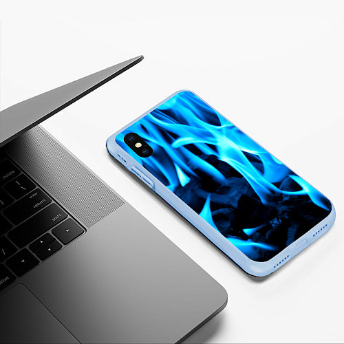 Чехол iPhone XS Max матовый Синий огонь текстура / 3D-Голубой – фото 3