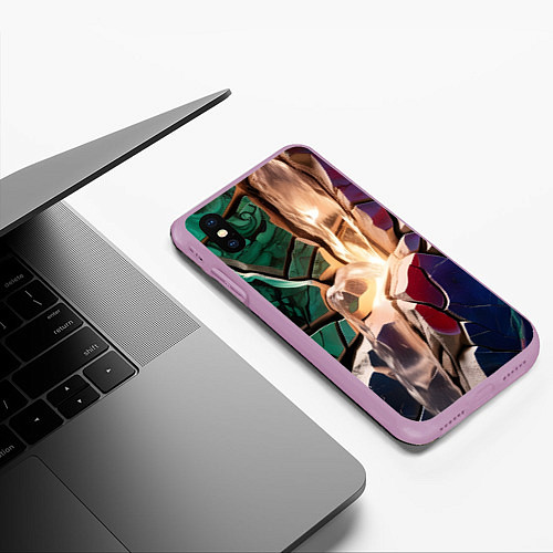 Чехол iPhone XS Max матовый Разноцветный мрамор вода / 3D-Сиреневый – фото 3