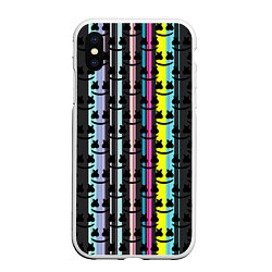 Чехол iPhone XS Max матовый Marshmello dj pattern line, цвет: 3D-белый