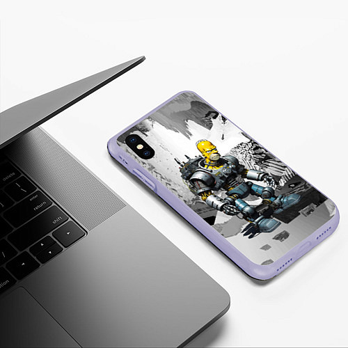 Чехол iPhone XS Max матовый Homer Simpson cool cyborg - ai art fantasy / 3D-Светло-сиреневый – фото 3